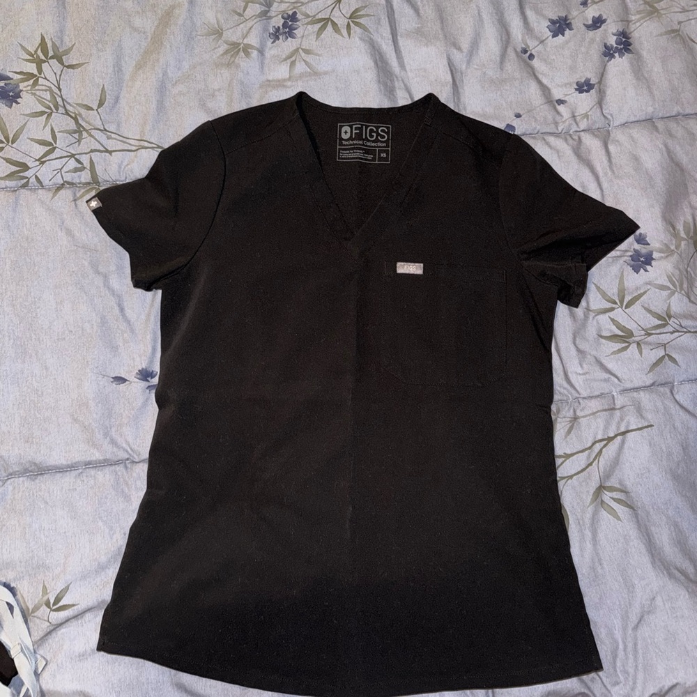 FIGS Black Scrub Set Top & Bottom XS XSP